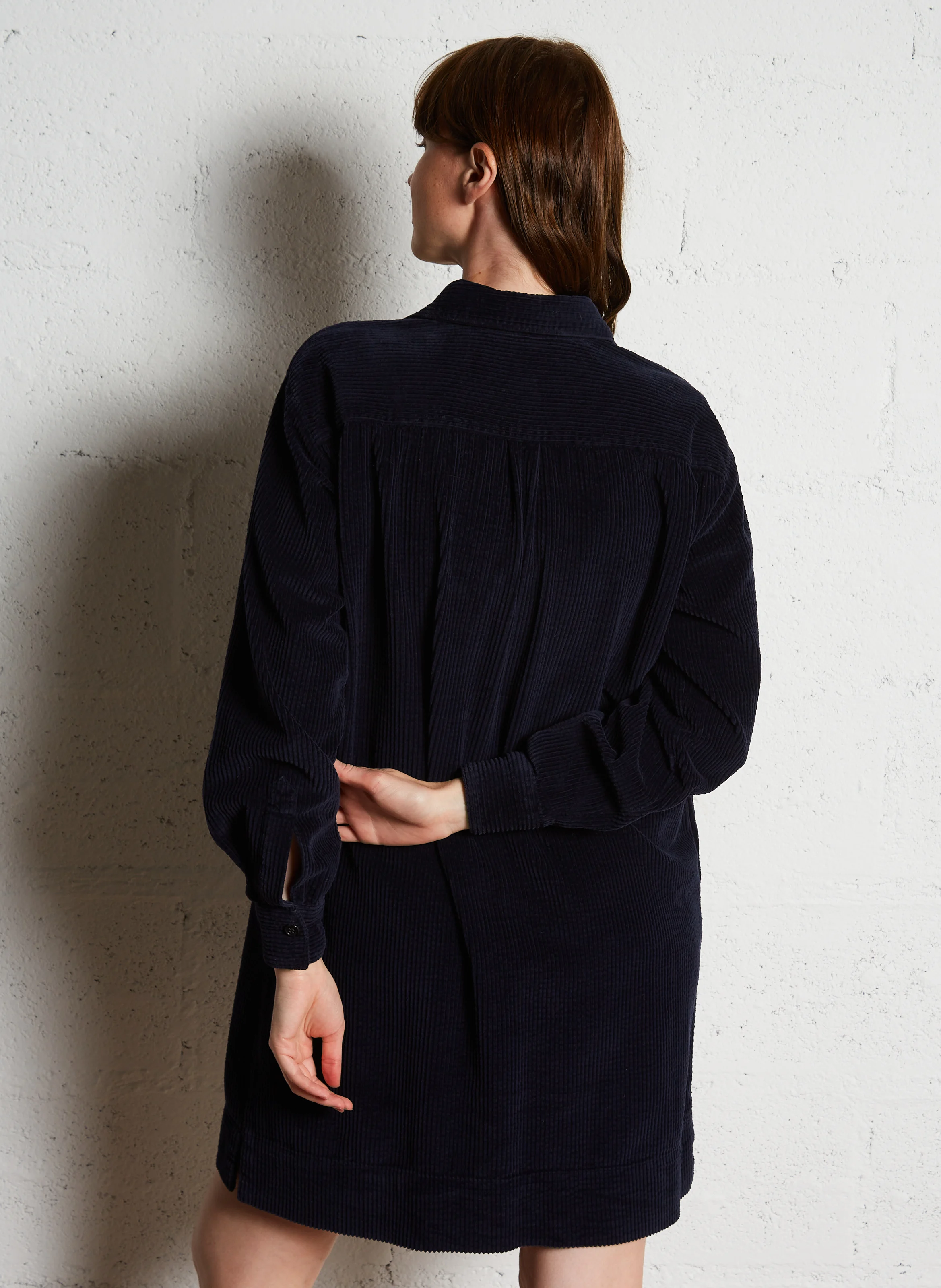 RODWELL - Robe courte col chemise en velours côtelé | Bleu