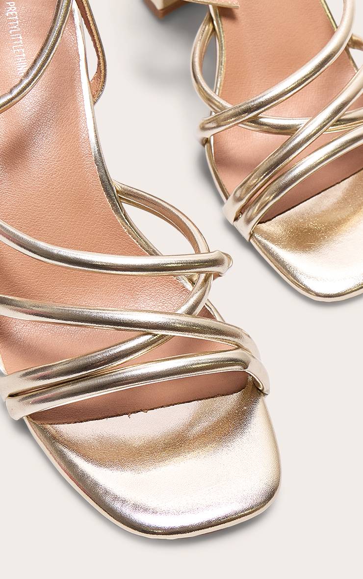 Doré Sandales À Talons Carrés En Synthétiquecuir Bout Rond Multi-brides
