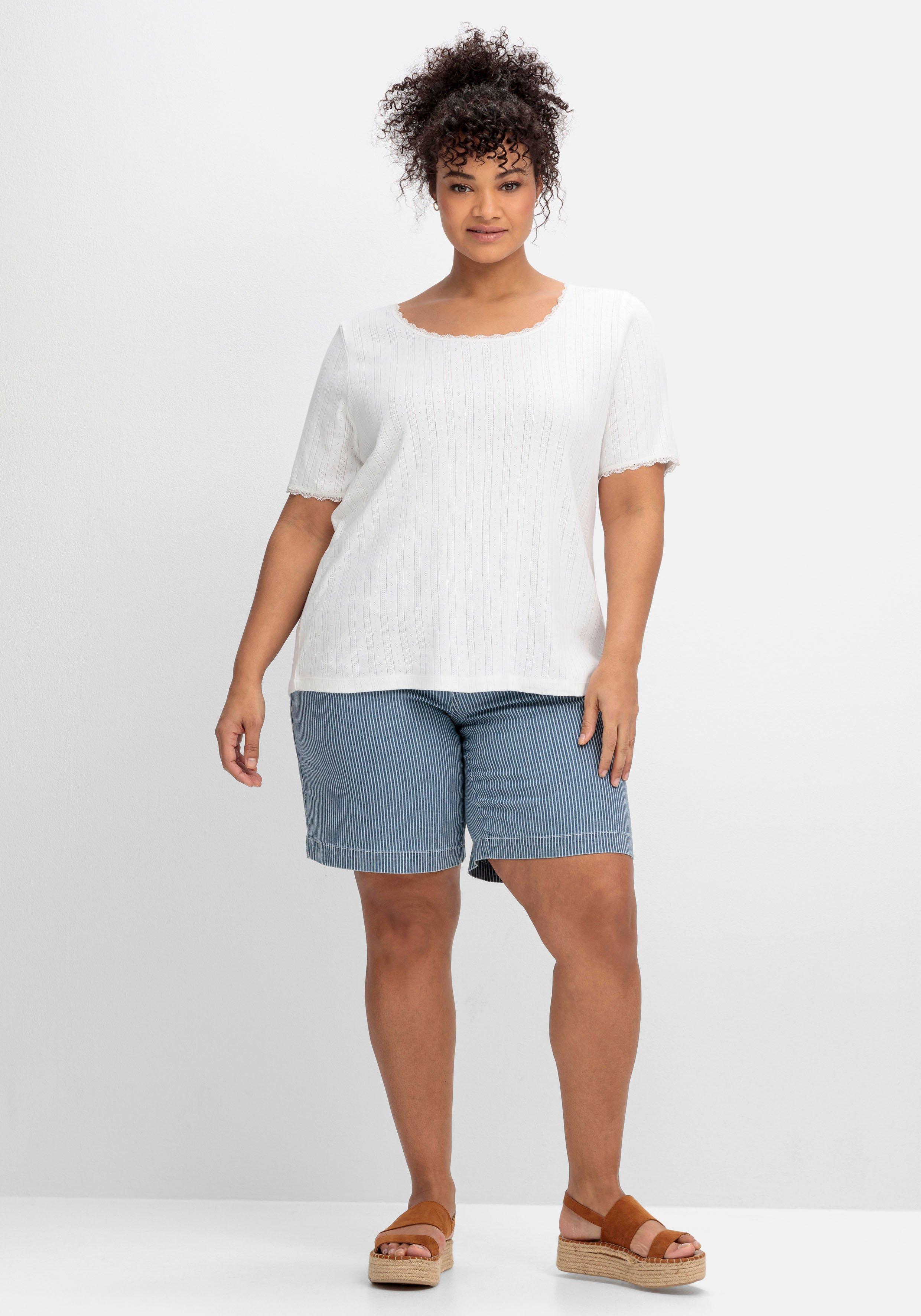 Rippshirt im Ajourmuster, mit Spitzendetails