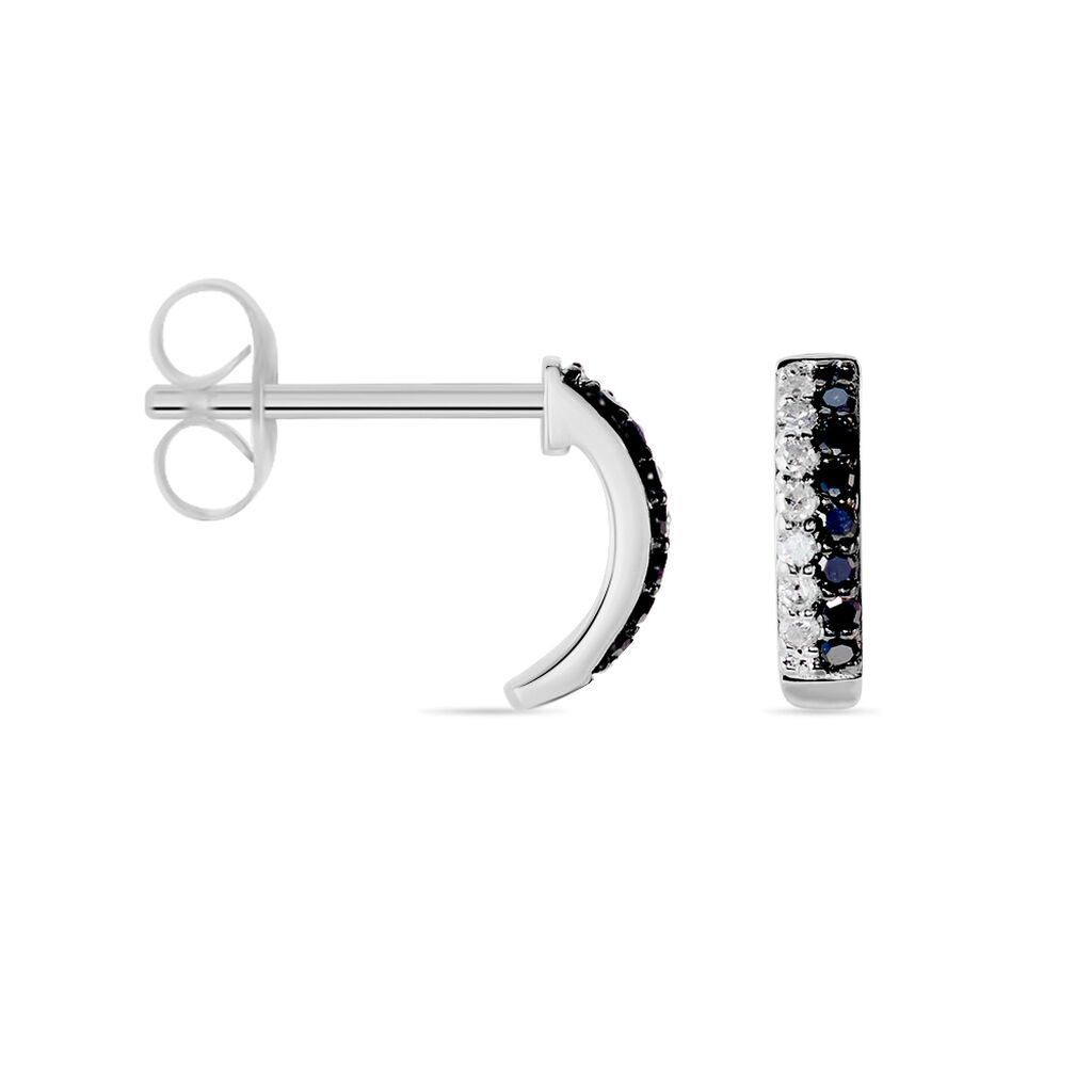 Boucles D'oreilles Puces Demi Lune Or Blanc Diamant