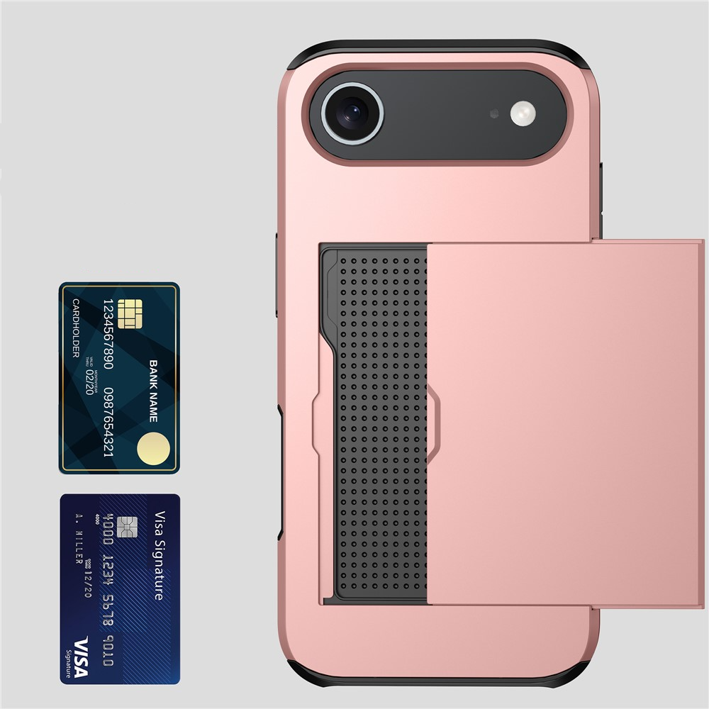 iPhone Air Hybrid Hardcase Hülle mit integriertem Karten Portemonnaie (aufschiebbar) - Schwarz