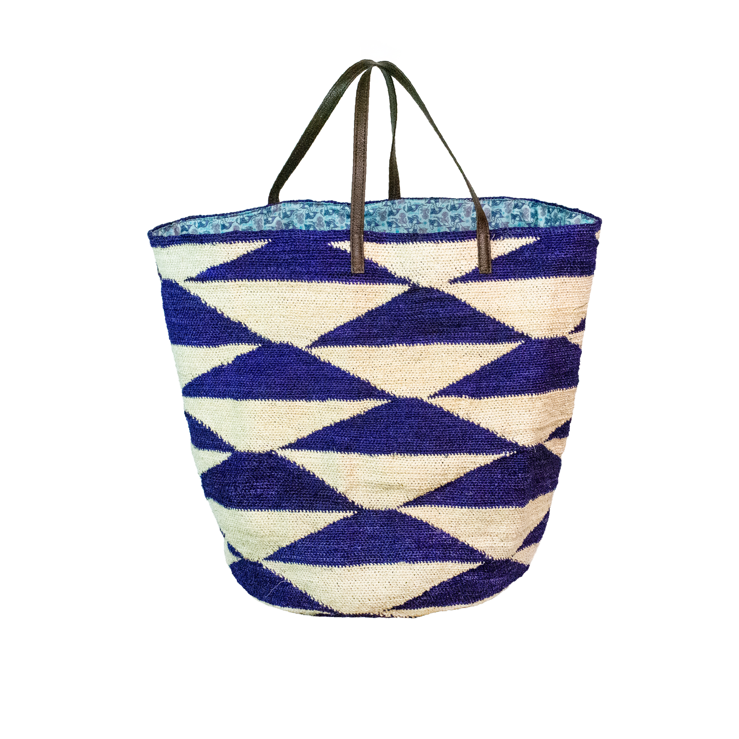 Sac cabas Maxi en sisal avec doublure en tissu imprimé