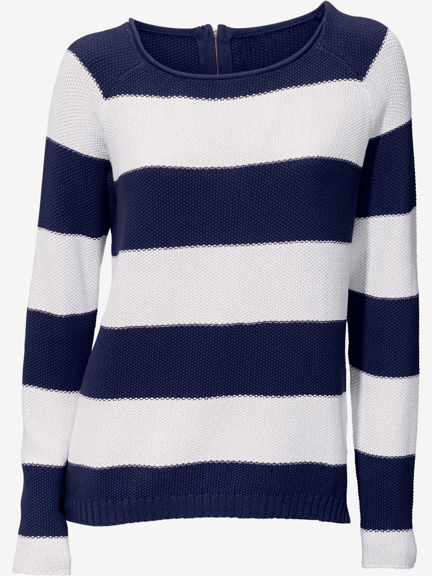 Pull col rond grosses rayures tendance avec glissière au dos