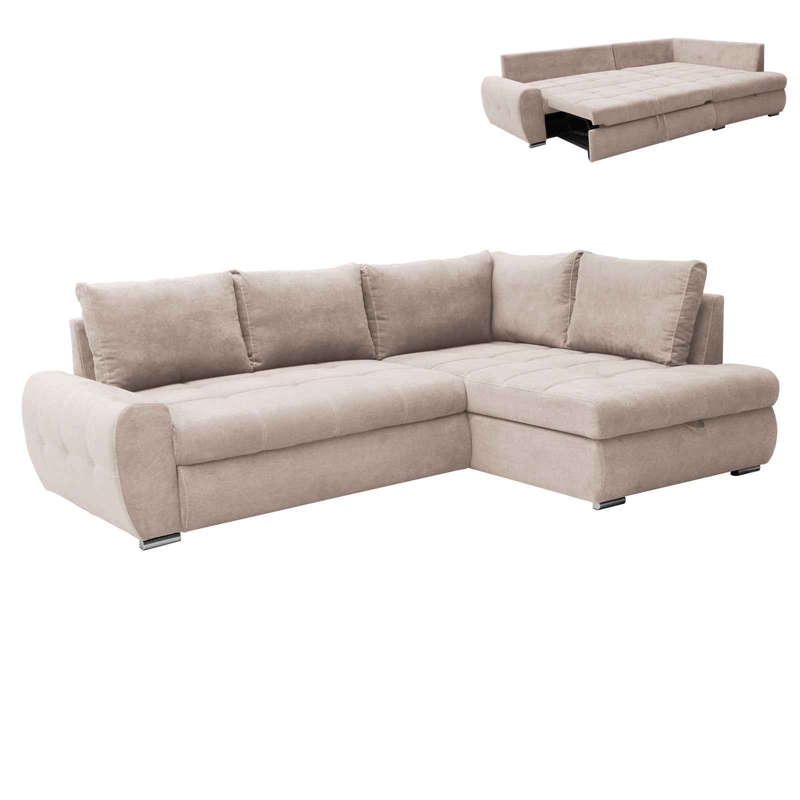 Ecksofa - beige - mit Liegefunktion und Staukasten - Recamiere rechts