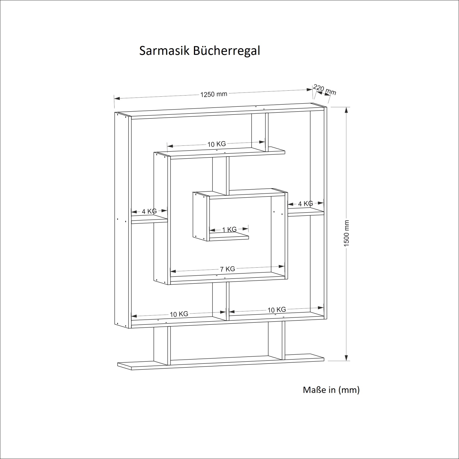 Bücherregal - weiß - 12 Fächer - 124,8 cm breit