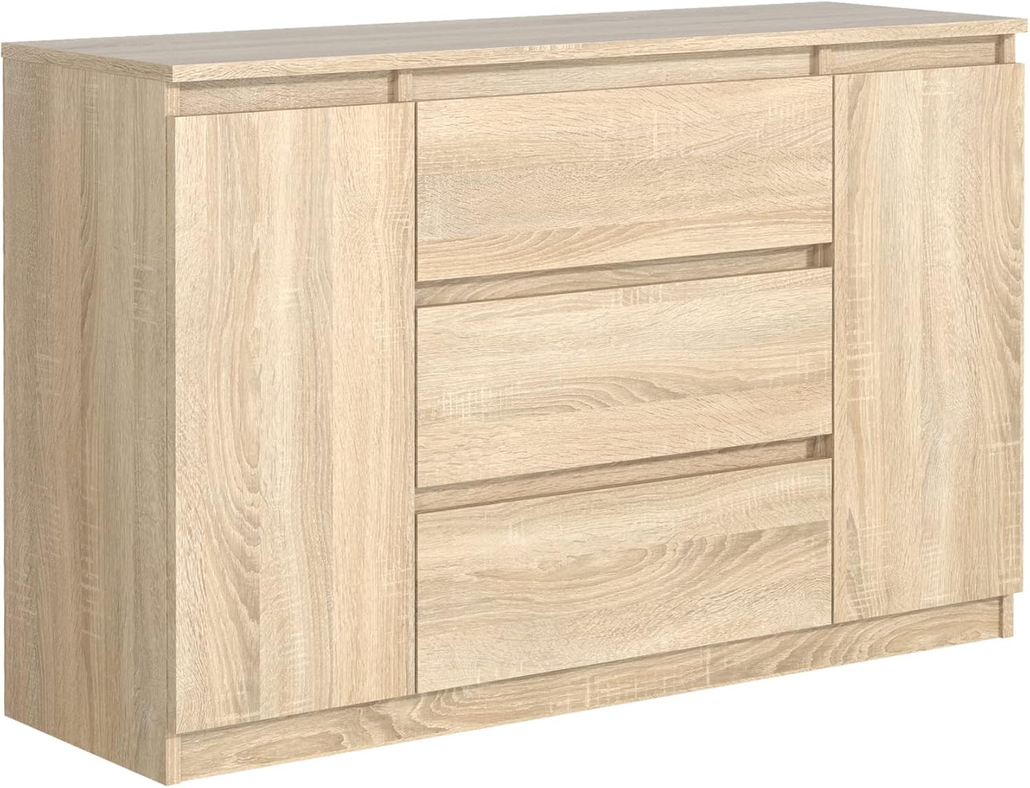 meble masztalerz Kommode 120 cm Breit - Modernes Sideboard - Highboard mit 3 Schubladen - Schubladenschrank - Kommodenschrank für Wohnzimmer, Flur, Schlafzimmer - Sonoma Eiche 120x78,2x39 cm