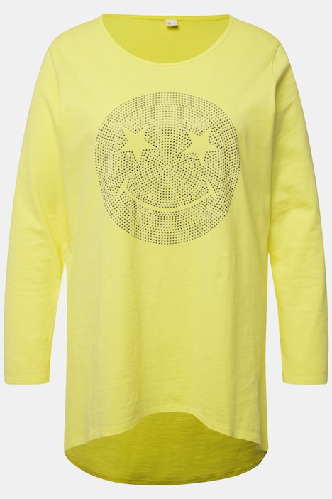 Longshirt, oversized, Smiley, V-Ausschnitt, Langarm