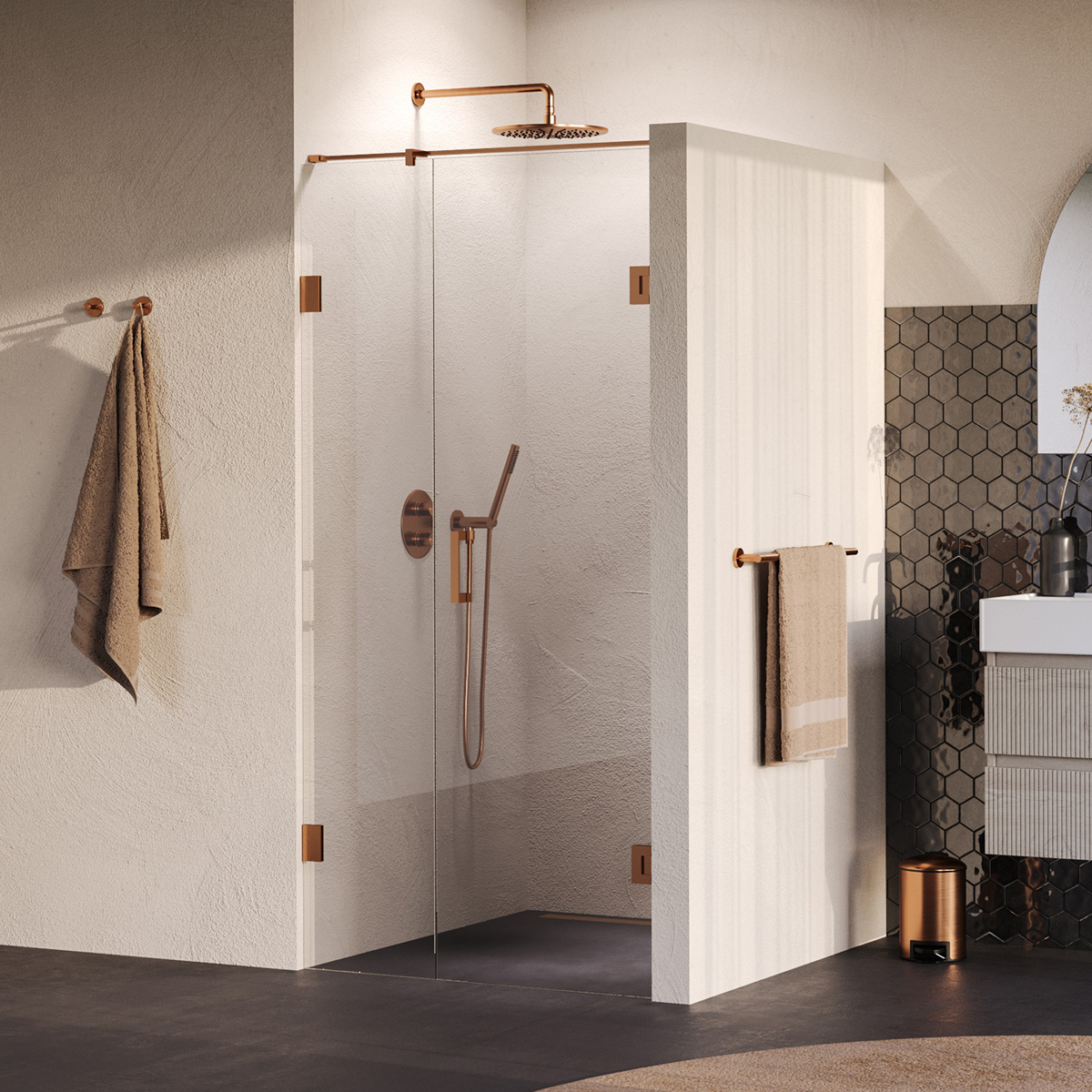 Brauer Void profielloze nisdeur 90cm met draaideur 60cm aan muur koper geborsteld PVD