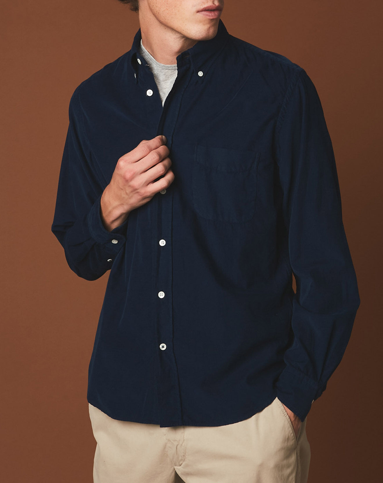 Hartford Chemise en Velours Milleraies regular Pitt Pat encre