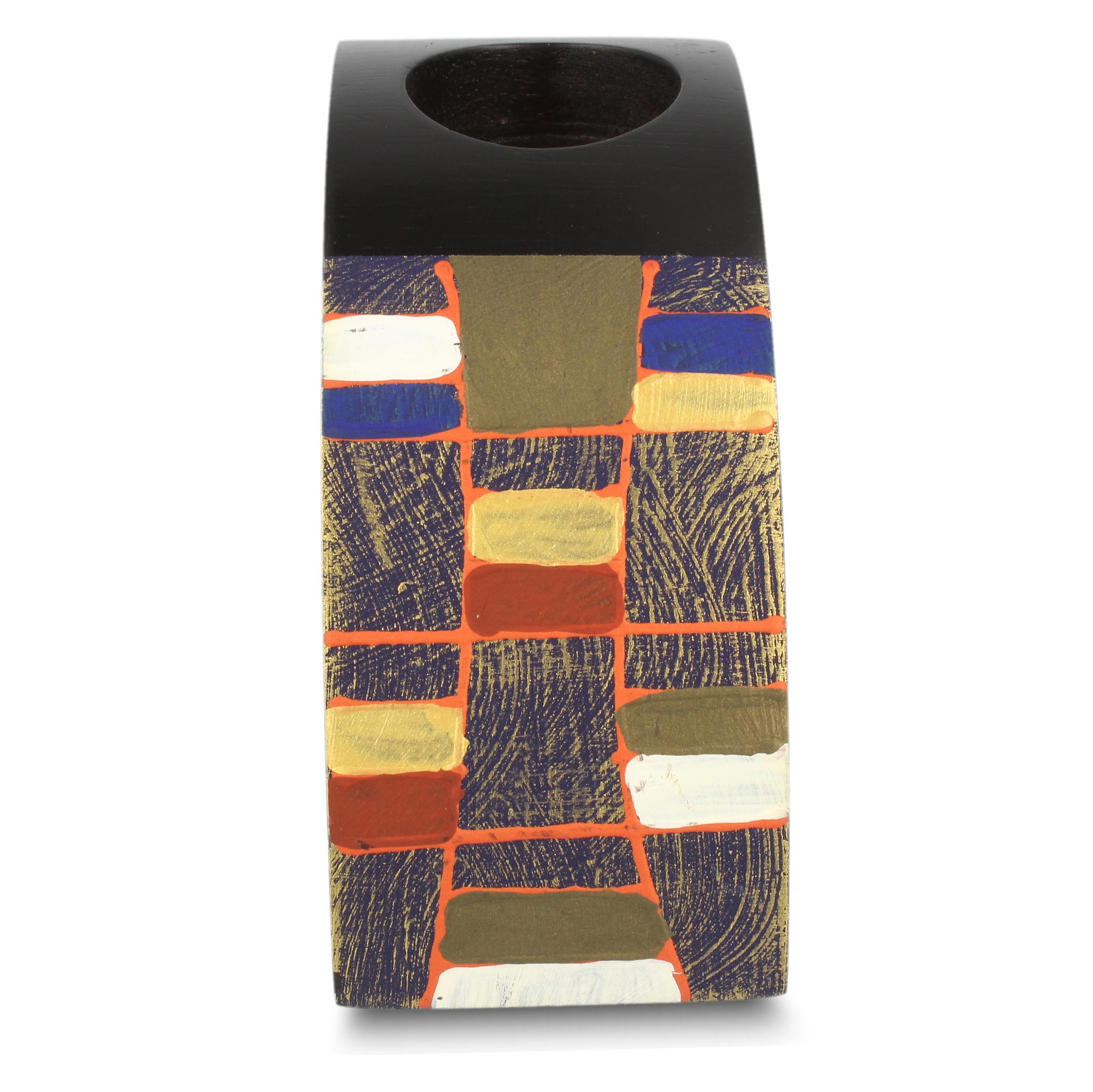 Teelichthalter klein, schwarz/multicolor, L 6,5 cm, B 20 cm, H 10 cm von fischer's lagerhaus