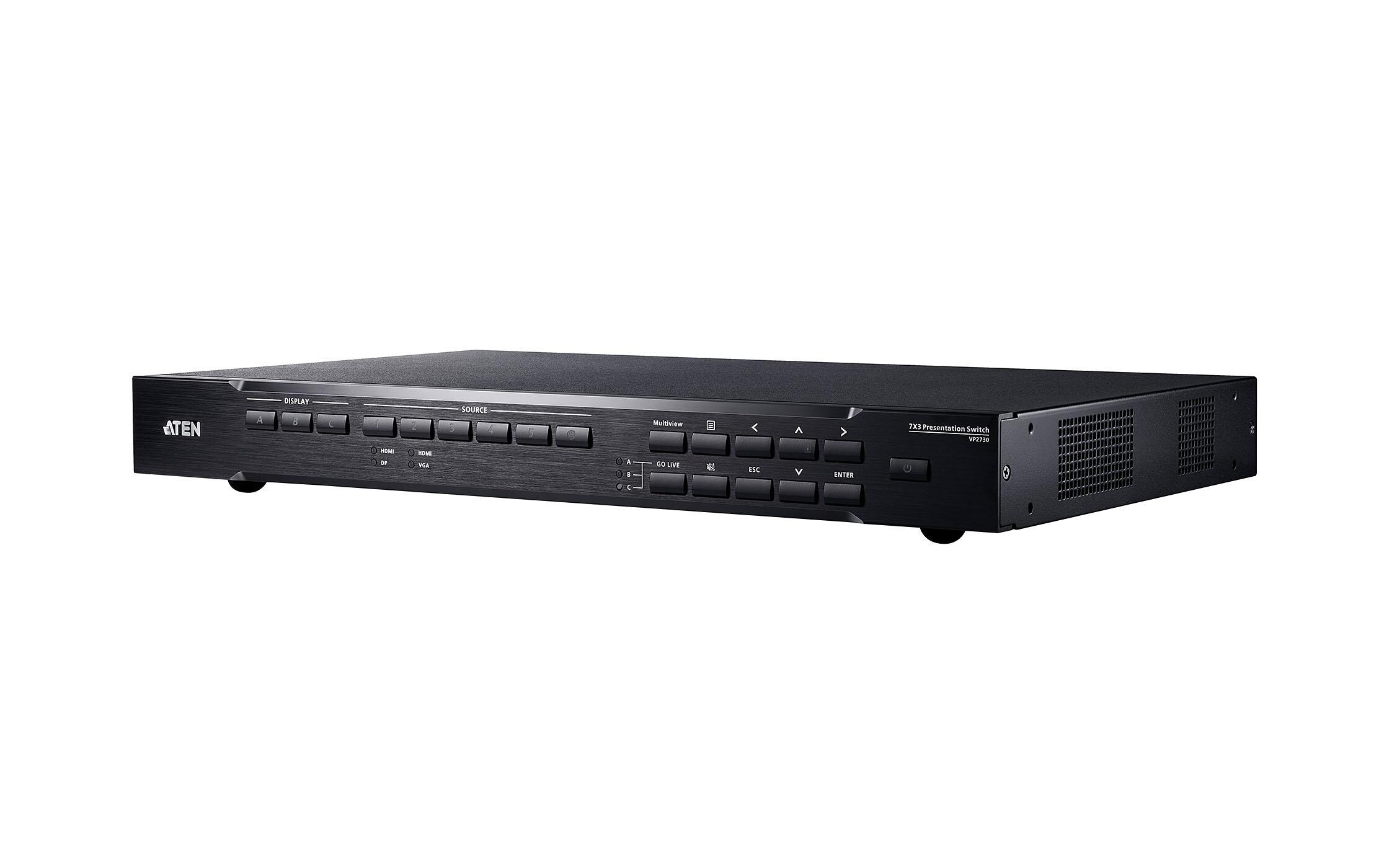 Matrix Switcher VP2730 7 x 3<br>7 x 3 Seamless Präsentation Matrix Switch mit Scaler, Streaming, Audio Mixer und HDBaseT