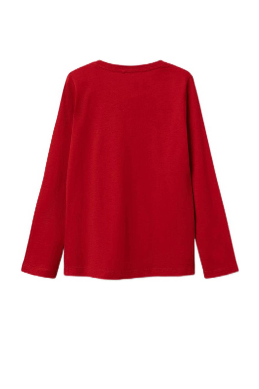 NAME IT kerstlongsleeve NKFPRIJUL met printopdruk en pailletten rood