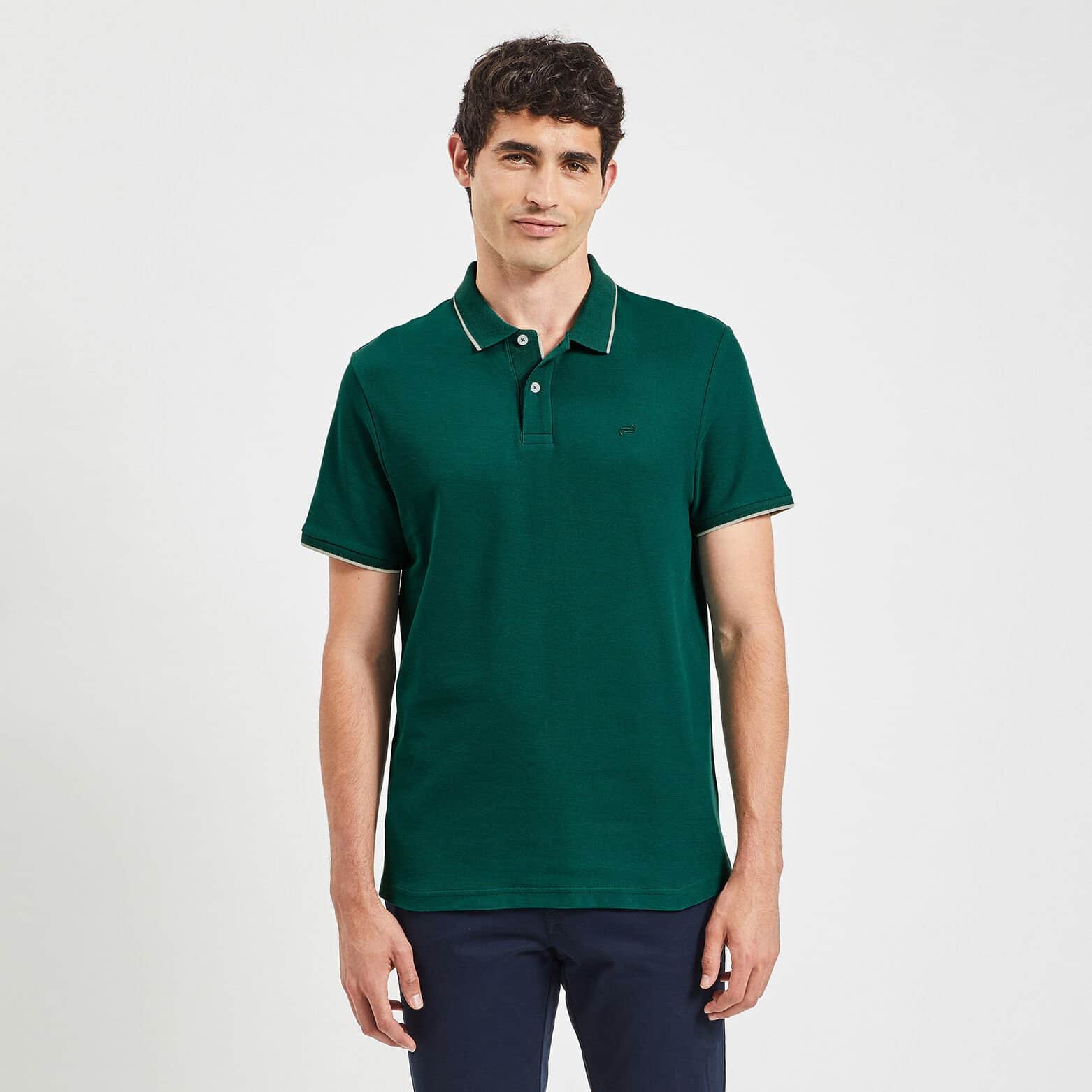 Polo manches courtes uni coton piqué Vert