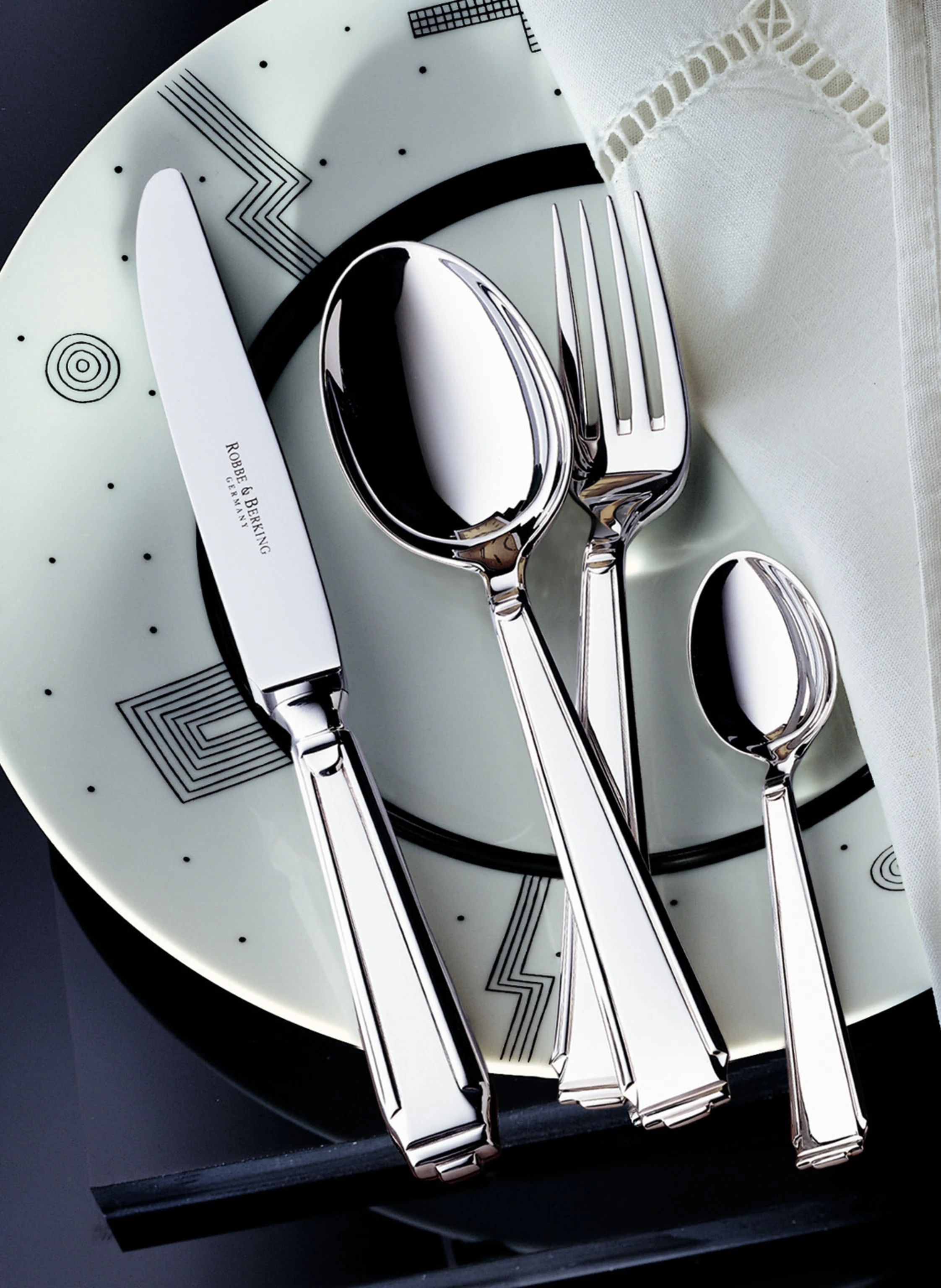ROBBE & BERKING 4-tlg. Besteckset ART DECO (925 Sterlingsilber)