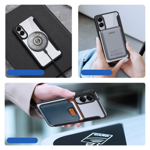 Samsung Galaxy S25 Edge Hybrid Leder Tasche   Kunststoff Rückseite - Schwarz / Transparent