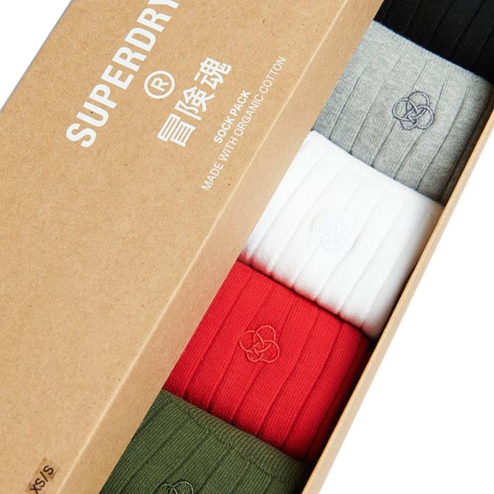 Superdry X5 Paires de Chaussettes Kaki/Rouge/Blanc/Gris/Noir Homme Superdry Sock Gift