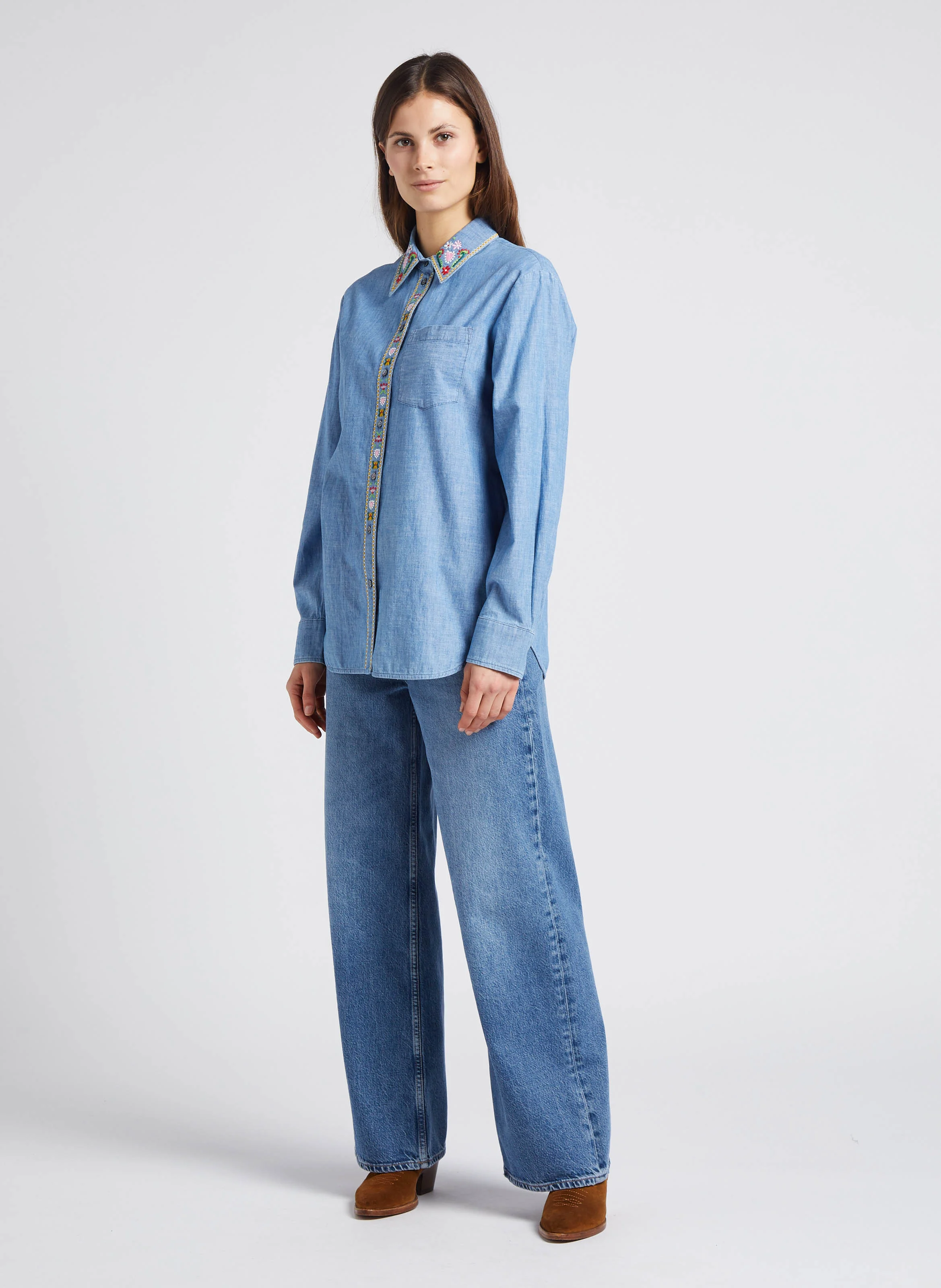 REBECCA - Jean ample droit taille haute en coton bio| Bleu
