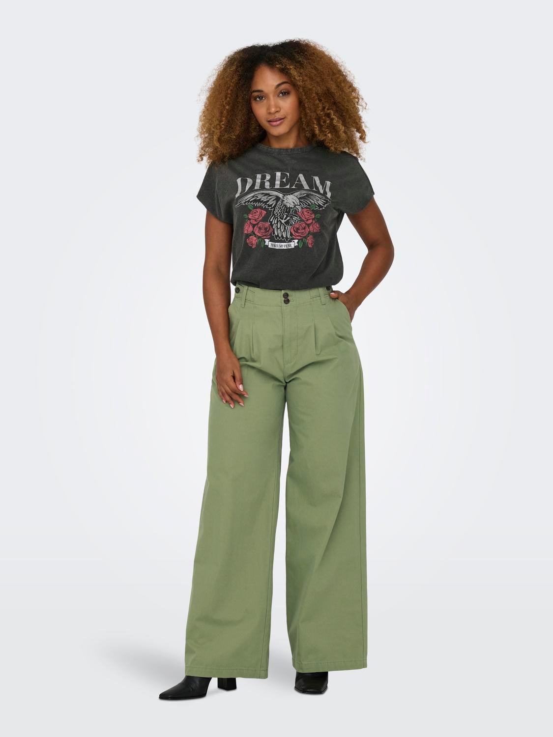 ONLETTIE Hohe Taille Weiter Beinschnitt Hose mit weitem Beinschnitt Oil Green