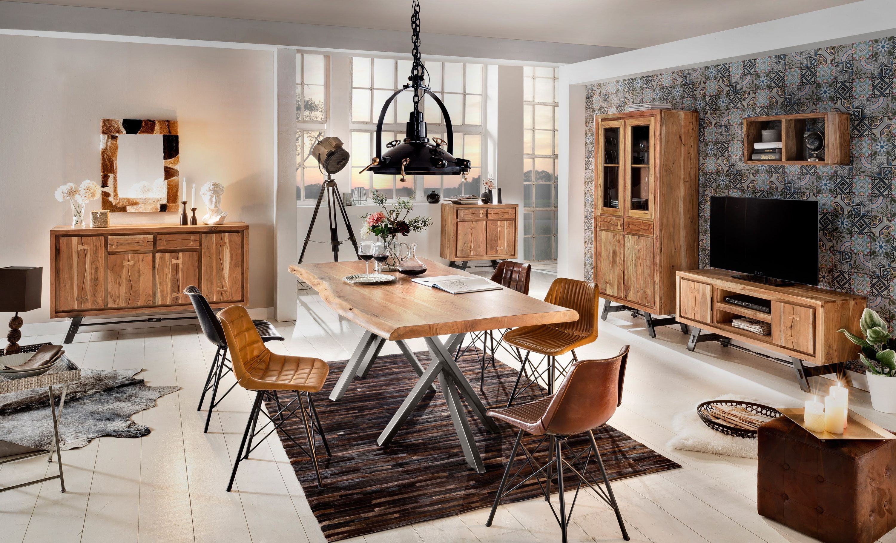 Tisch 240x100 Akazie Stahl Holztisch Esstisch Speisetisch Küchentisch Esszimmer