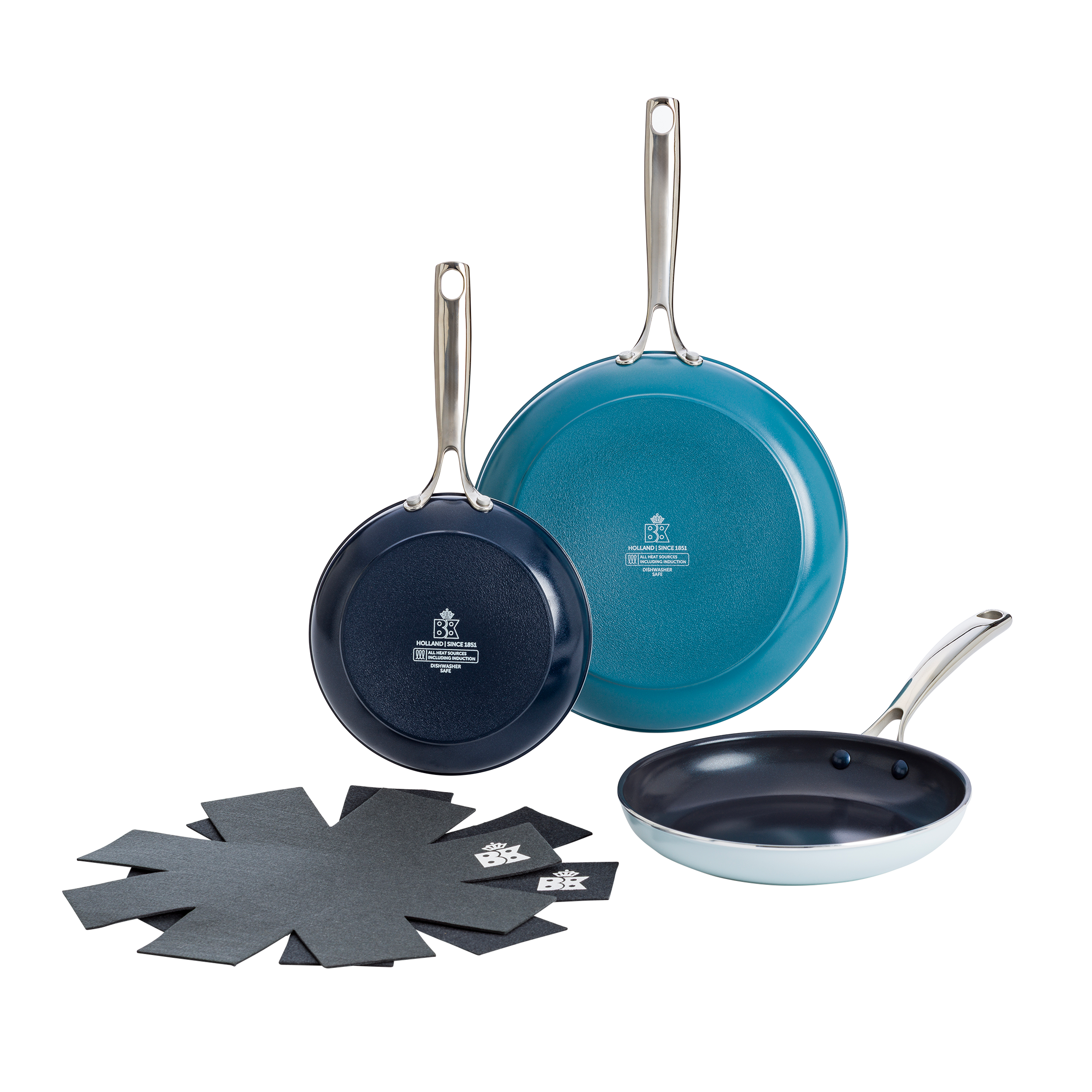 Sky blue 3-delige pannenset   Panbeschermers