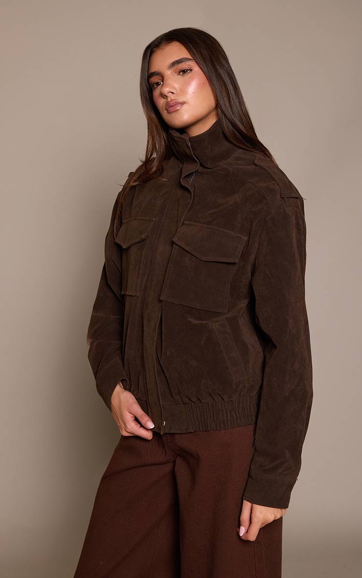 Chocolate Plum Blouson Aviateur En Synthétique Avec Col Montant Et Détails De Poches