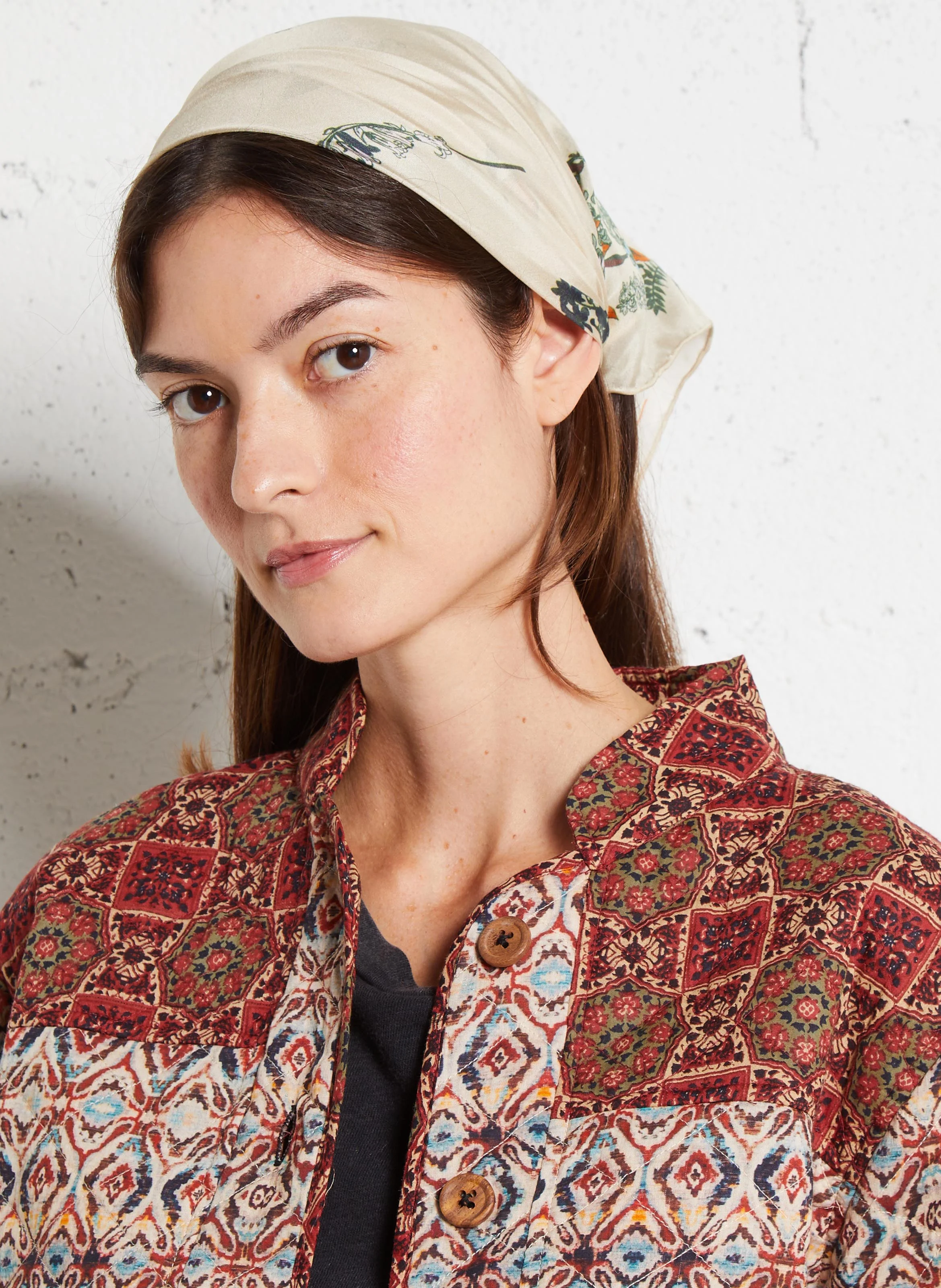 DONICA - Foulard imprimé en soie | Blanc