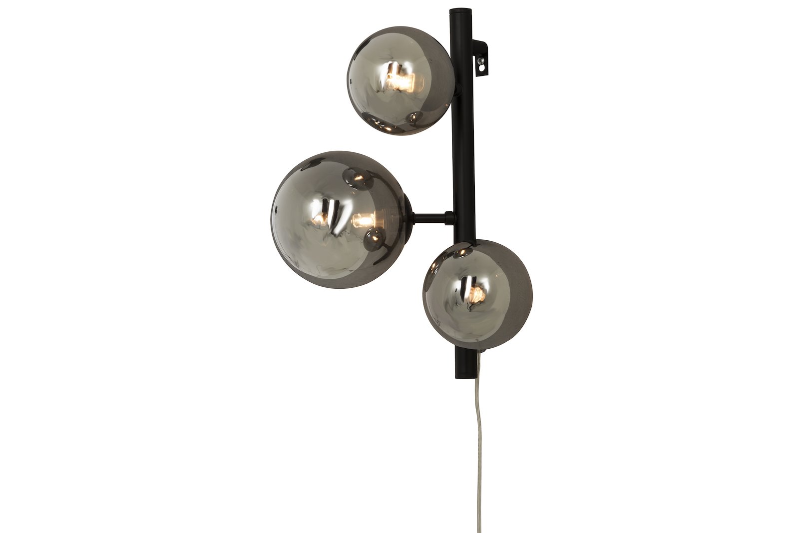 Molekyl vegglampe Sort metall med sotet glass.