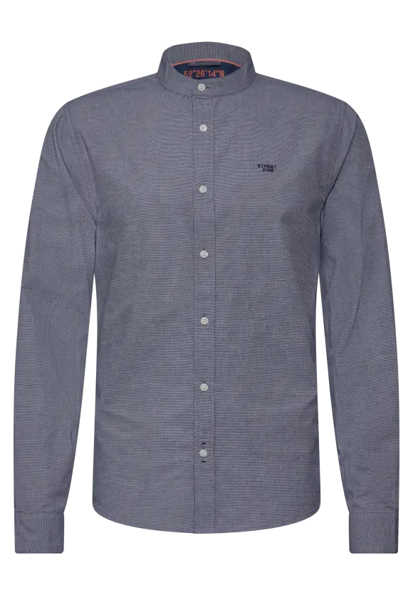 Struktur Stehkragen Hemd - deep blue chambray