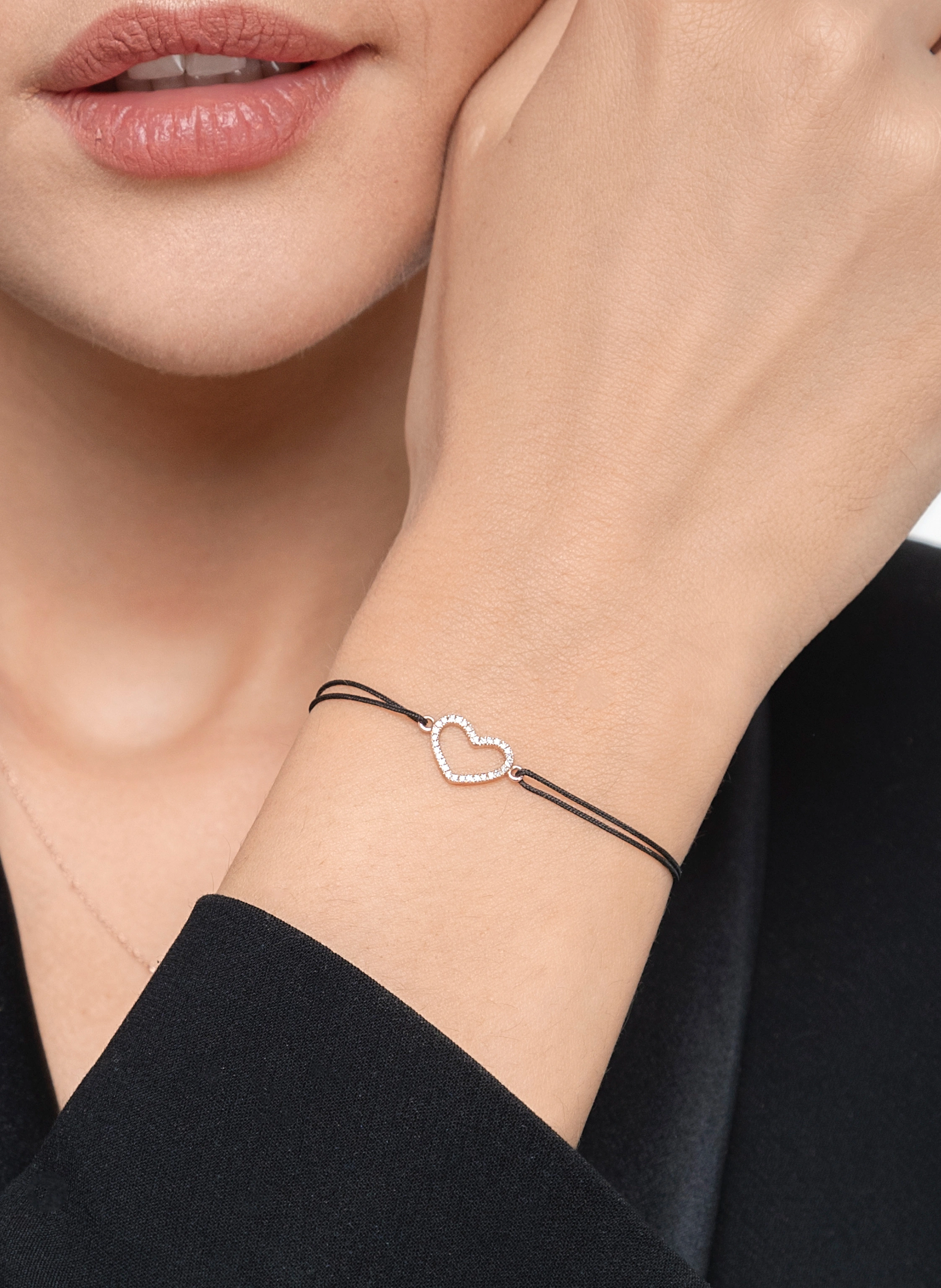 Leaf Freundschaftsarmband HEART aus 18 Karat Roségold mit Diamanten