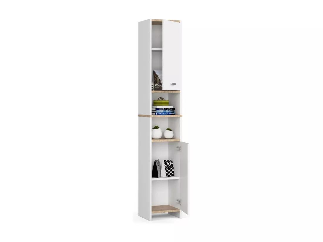 Colonne salle de bain AKORD BETI Blanche 32 cm 2 portes façade Blanche 4 étagères 32x28x180 cm