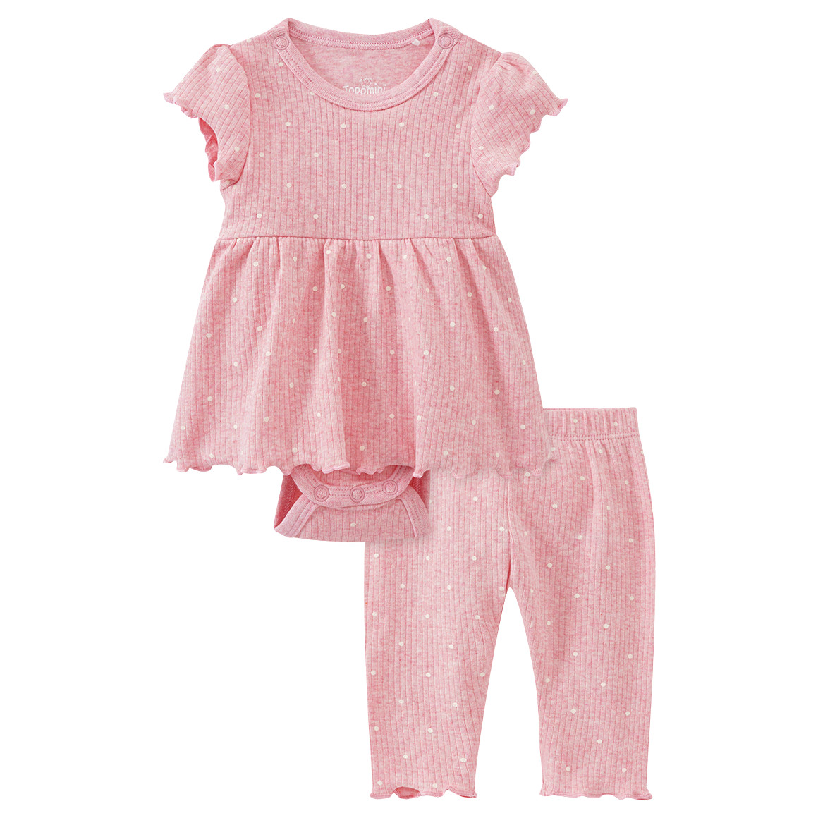 Topomini Baby Bodykleid und Leggings mit Punkten rosa