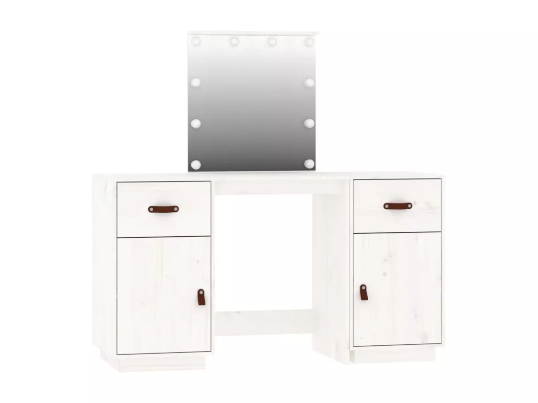 Ensemble de coiffeuse avec LED Blanc Bois de pin solide