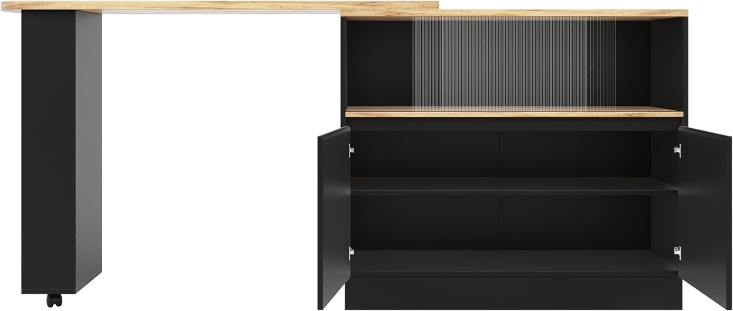 Kebnor Um 360° drehbare Essbar (Hauptkörper 90 x 45 x 100 cm), modernes, einfaches, multifunktionales, drehbares Sideboard mit Ablageflächen und Glas, geeignet für Küchen und Restaurants (schwarz)