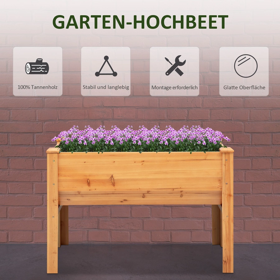Outsunny Hochbeet mit Vliesstoffverkleidung und 4 Haken natur