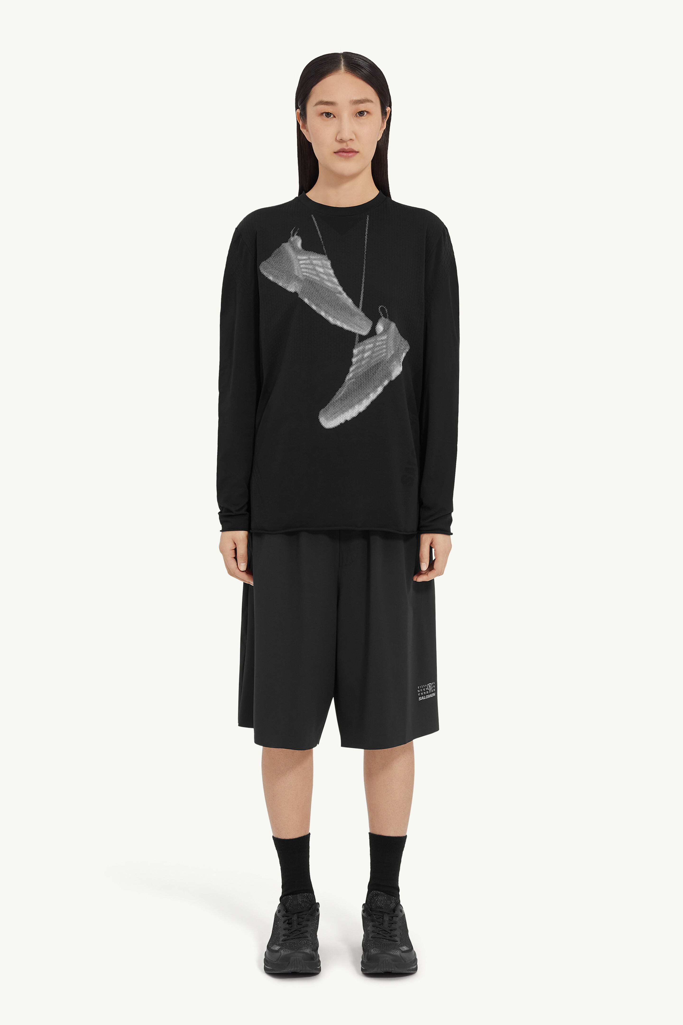 Black Nylon Sneaker Printed T-Shirt