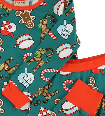 Småfolk Schlafanzug - 2-teilig - Erdöl Green m. Weihnachtsschmuc