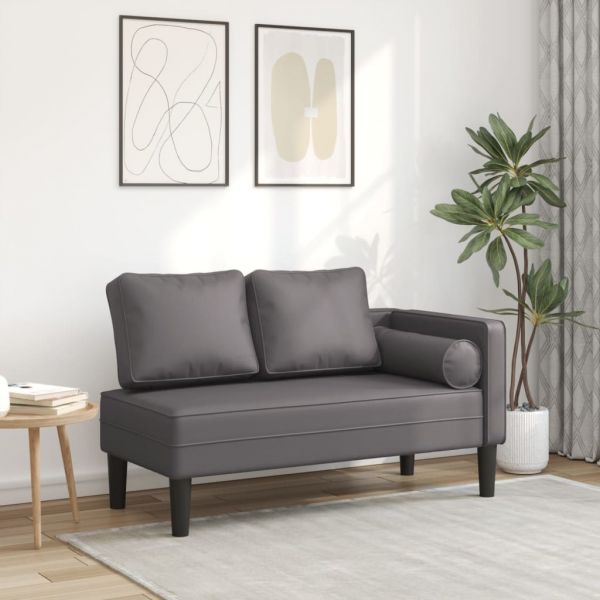 Sofá vidaXL Chaise Longue com Almofadões Couro Artificial Cinzento - 3319947363