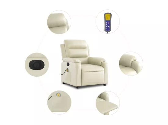 Fauteuil massant inclinable électrique crème similicuir
