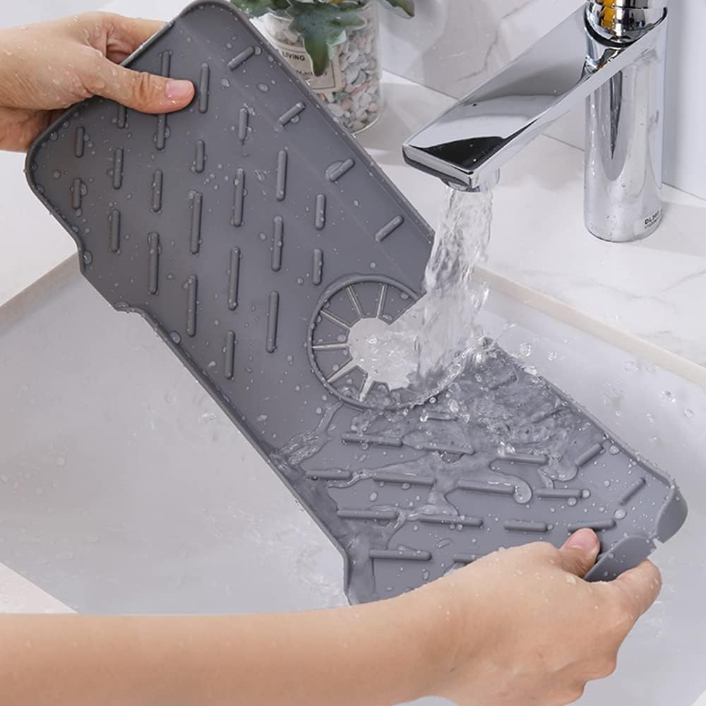 Silikon Spülbecken Schwamm Unterlage Wasserhahn Spritz Schutz Abtropfmatte - Grau