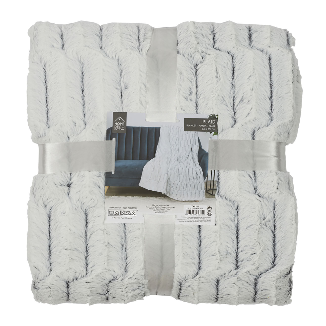 Home Deco Factory Plaid carreaux imitation fourrure XXL gris clair - 140x204 cm