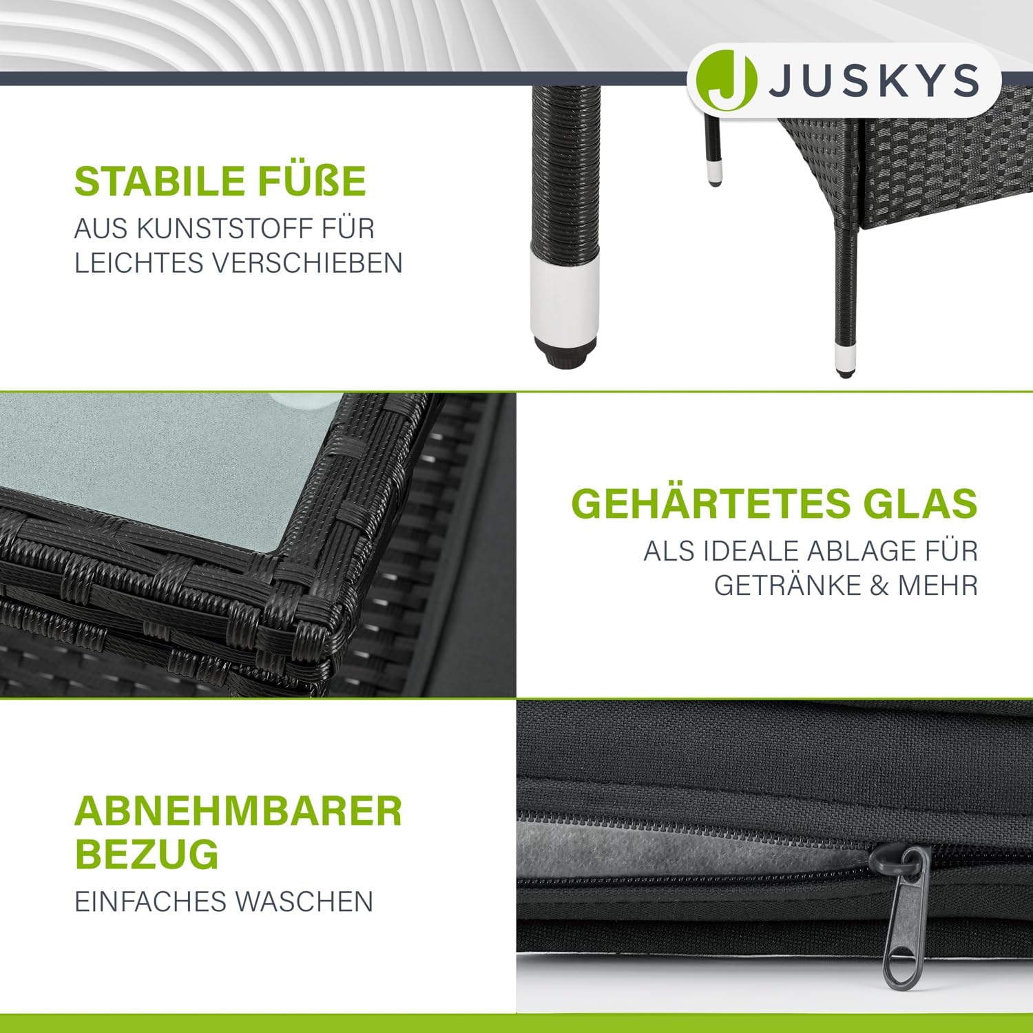 Juskys Polyrattan Gartenbank Monaco - 2-Sitzer Bank mit Tisch & Kissen - 133x63x84 cm - Rattan Sitzbank wetterfest Garten Balkon - schwarz