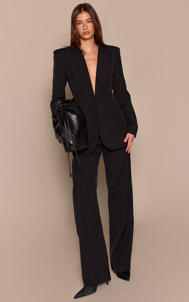 Noir Pantalon Droit À Pinces Tissé Premium Ensemble Coordonné