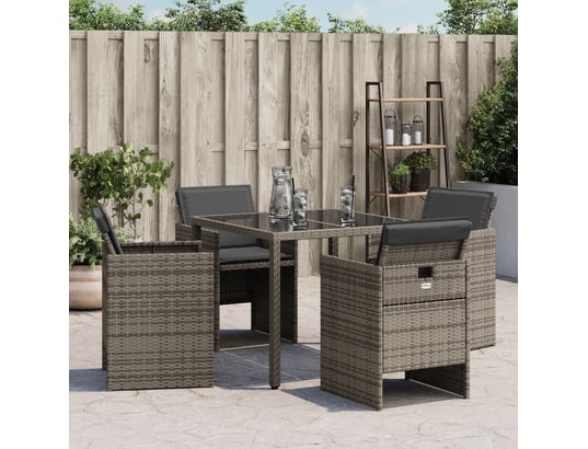 VIDAXL - Chaises de jardin avec coussins lot de 4 gris résine tressée