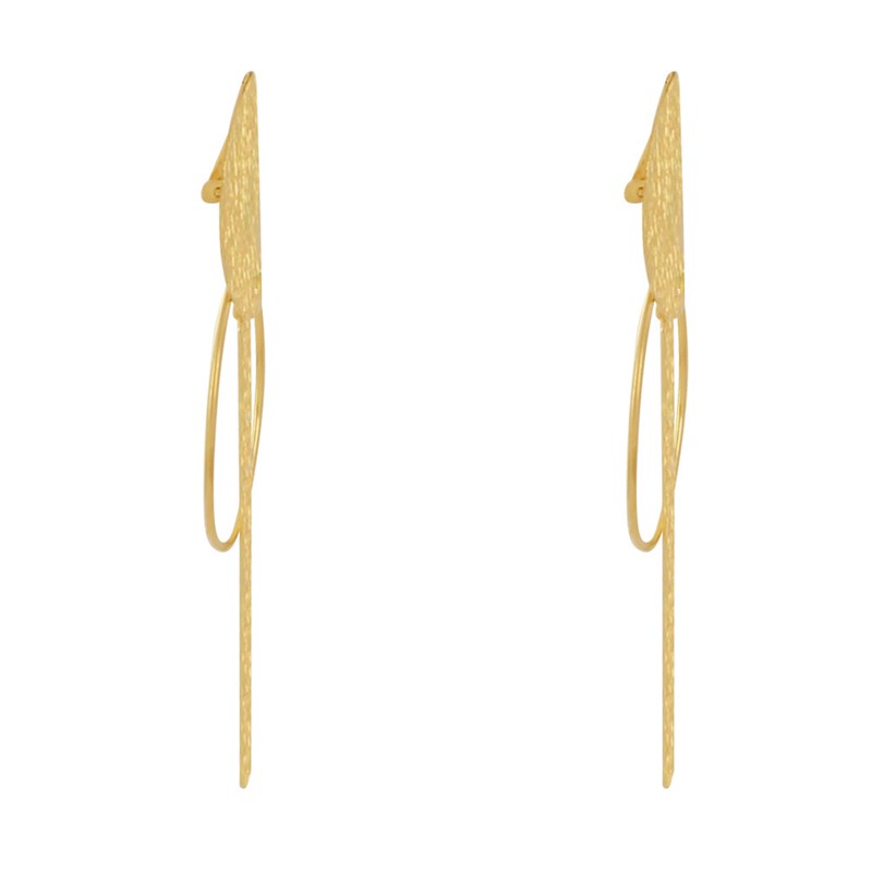 Boucles d'Oreilles Clip Laiton Doré Pastille Cercle et Rectangle
