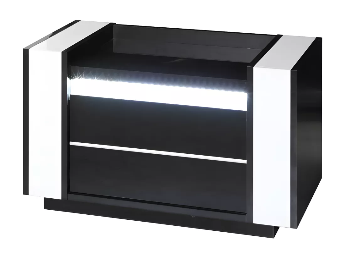 Chevet deux tiroirs LINA noir et blanc – 71 x 42 x 45 cm