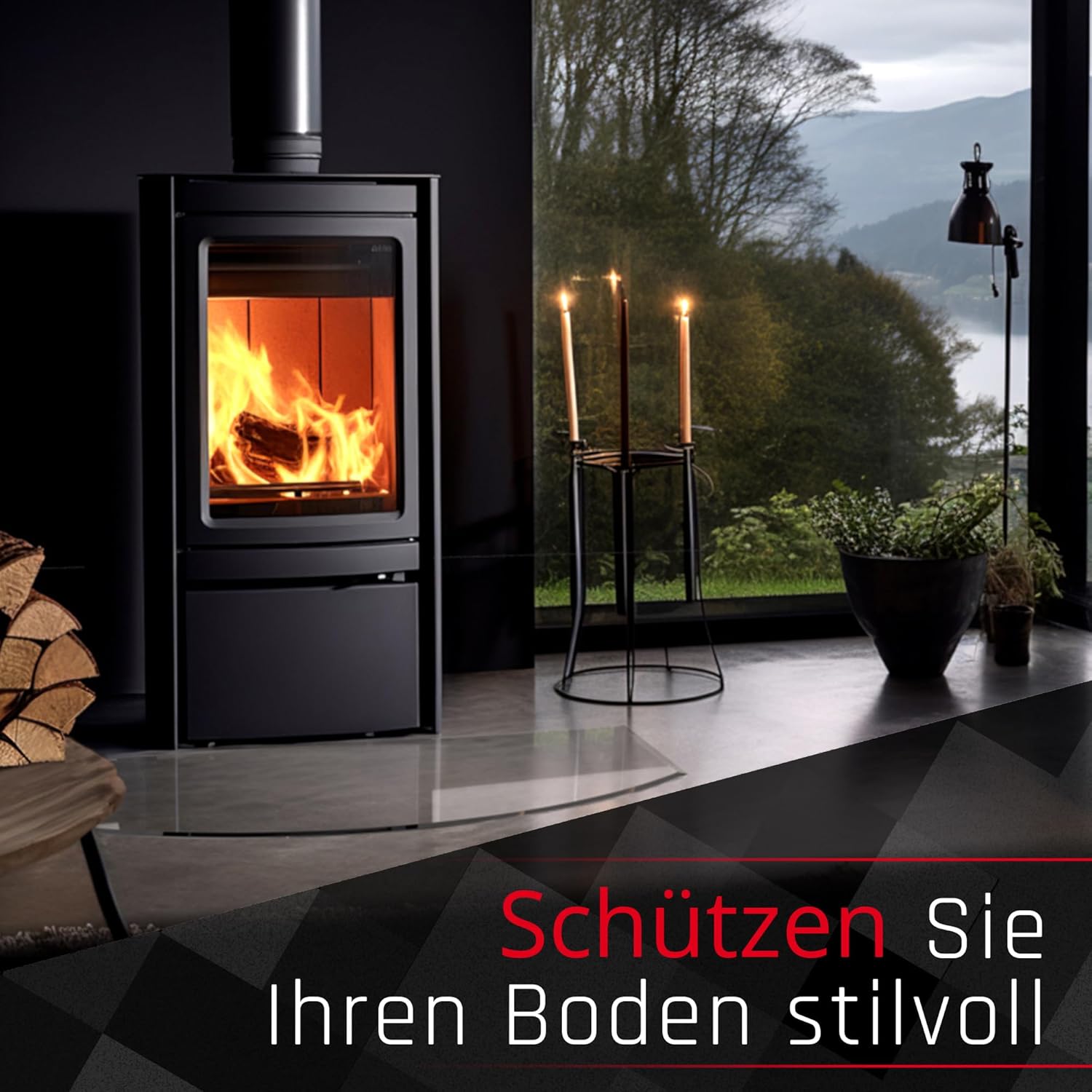 BIJON Glasplatte Segmentbogen für Kaminofen mit Dichtlippe, Glasbodenplatte - Funkenschutzplatte Glas mit Facettenschliff, Kamin Hitzeschutz, ESG Sicherheitsglas 65 x 100 cm x 6mm