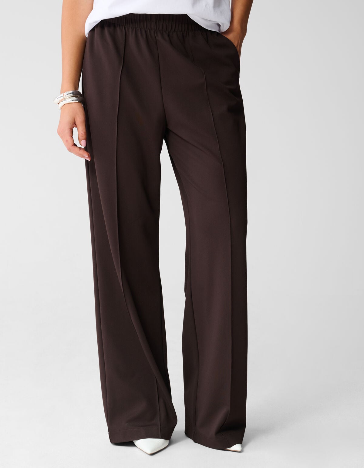Basis Wide Leg Broek Donkerbruin