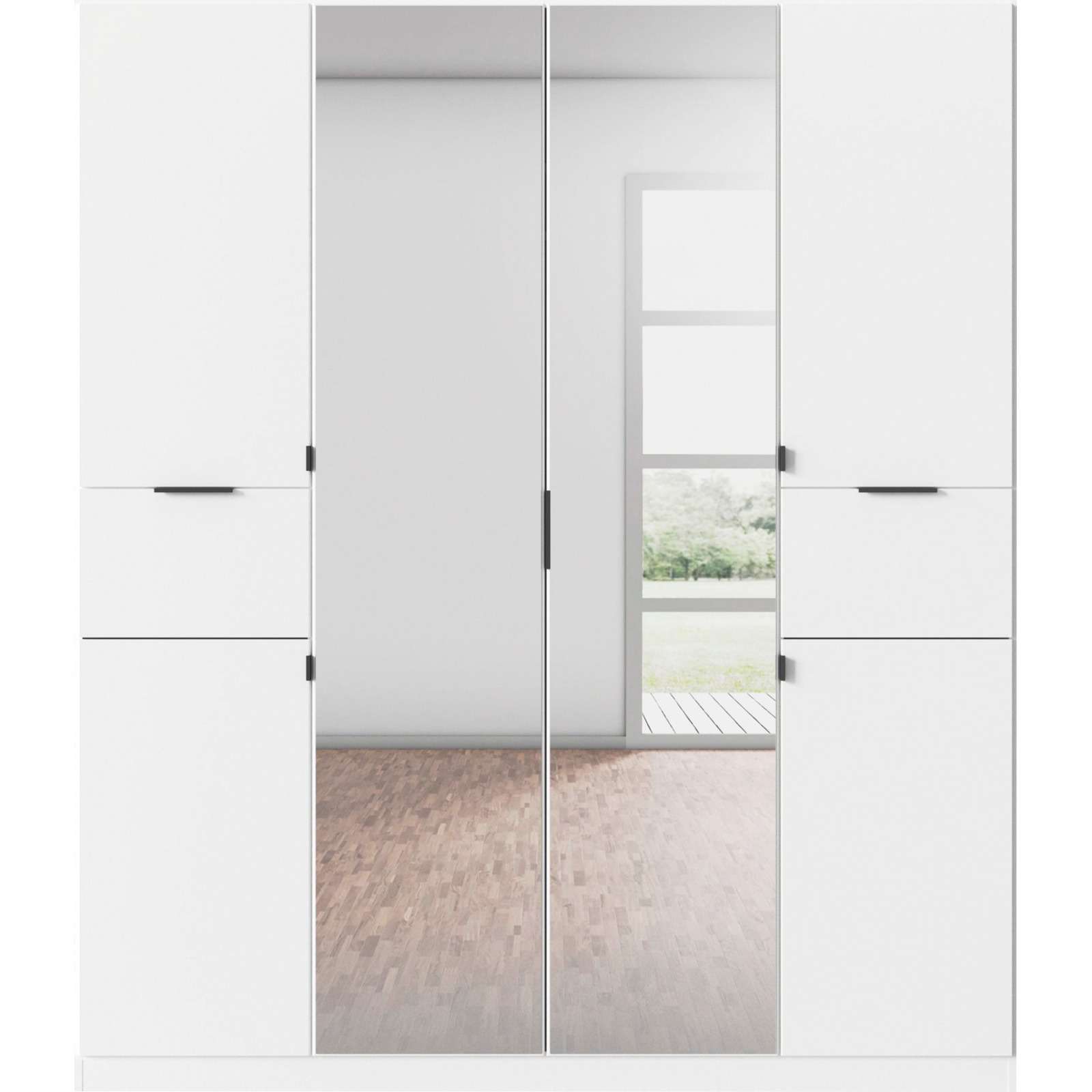 Drehtürenschrank Ticao, Dekor, 181 x 210 x 54 cm, mit Spiegel weiss