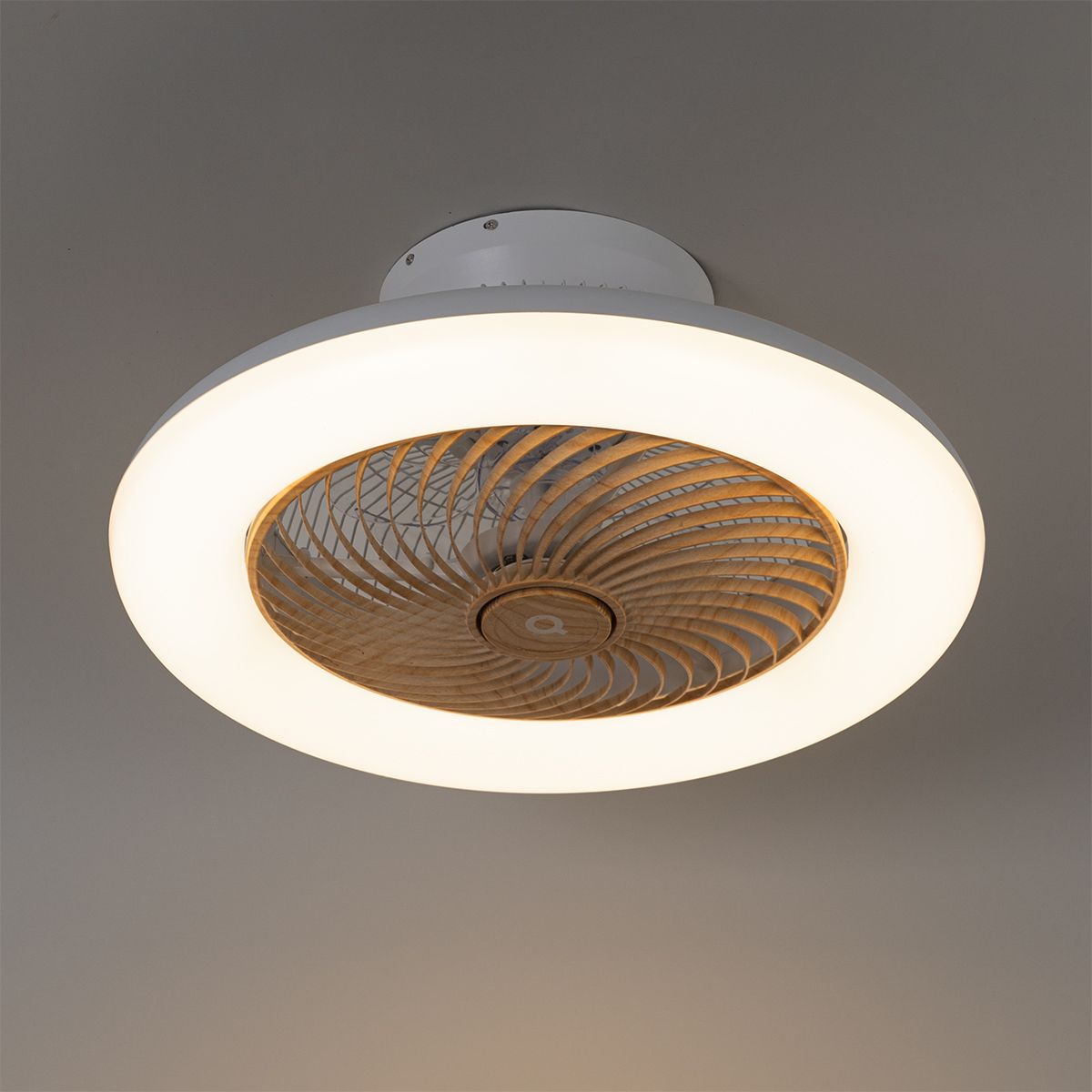 Plafondventilator wit met hout print 55cm incl. LED dimbaar met afstandsbediening - Clima