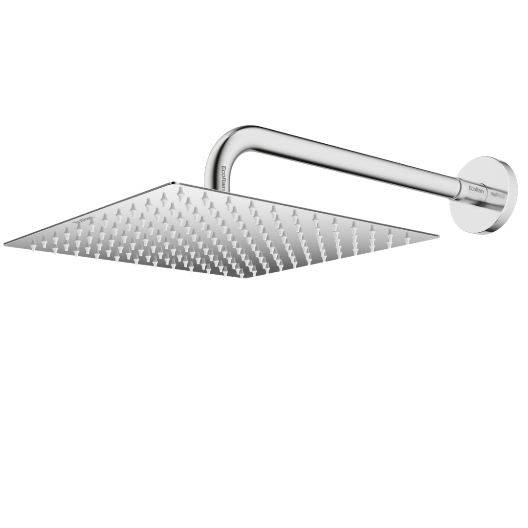 EcoRain Waterbesparende Regendouchekop Tyler 30 cm Chroom met Douchearm - 30% Waterbesparing - Waterbesparende Douchekop - Rechthoekige Regendouchekop - Universeel - Verbrandingsbestendige Douchekop